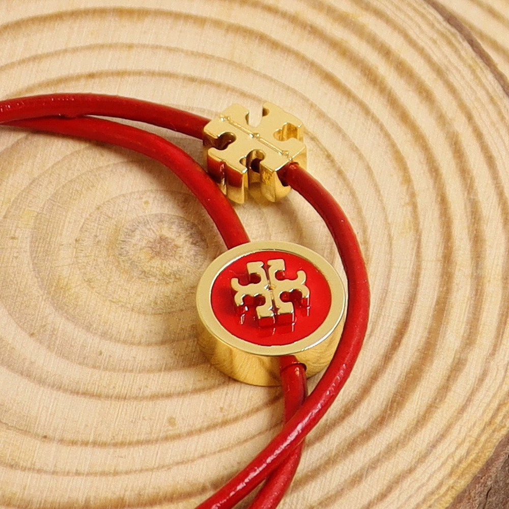 Tory Burch Multicolor Leather Cord Enamel Logo Double Layer Bracelet